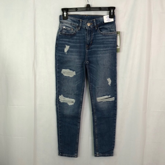 H&M GIRL SLIM FIT ADJUSTABLE WAIST DISTRESSED BLUE WASHED SIZE 12 - Picture 1 of 11